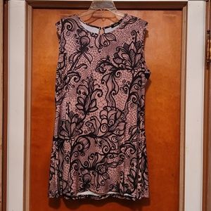 Beige & Black Floral Sleeveless Tunic
